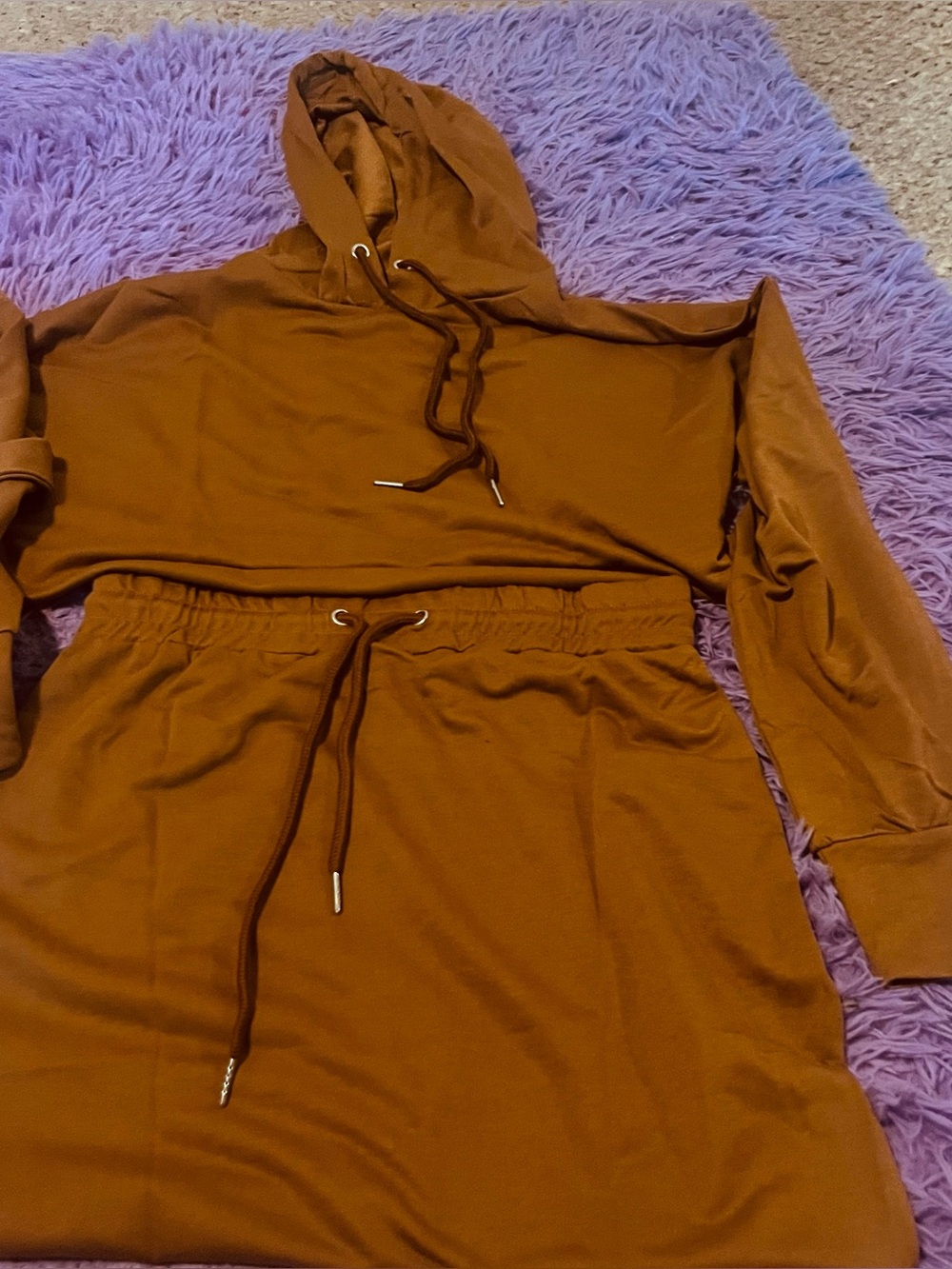 #031 | S L | Cropped Hoodie & Skirt Set | Mocha Brown | Drawstring